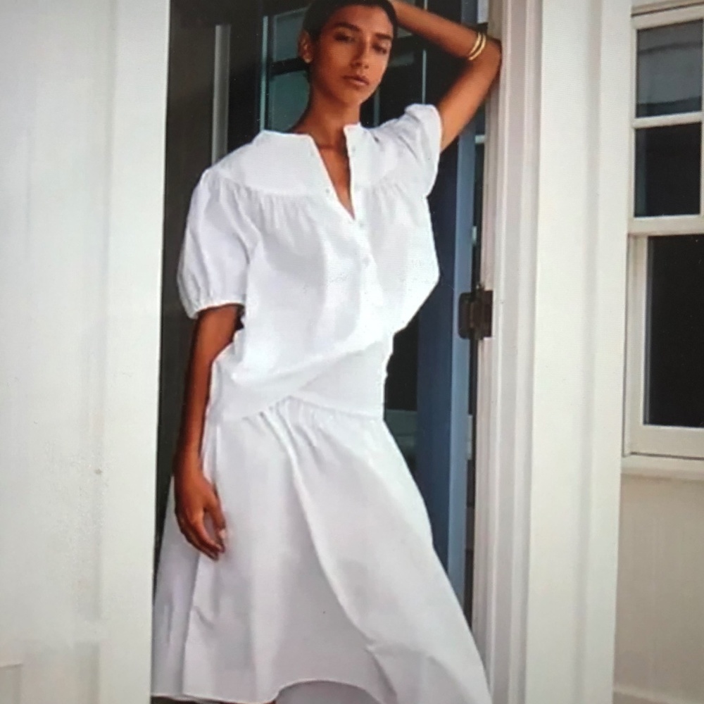 J Crew Smocked Waist Cotton Poplin Midi Skirt